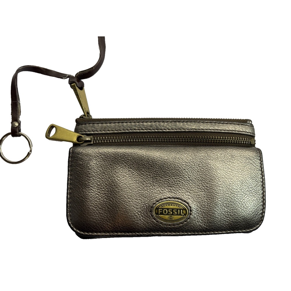 Fossil Explorer Leather Wallet Clutch Bronze Color 7"W 4.5"T‎ Key Ring